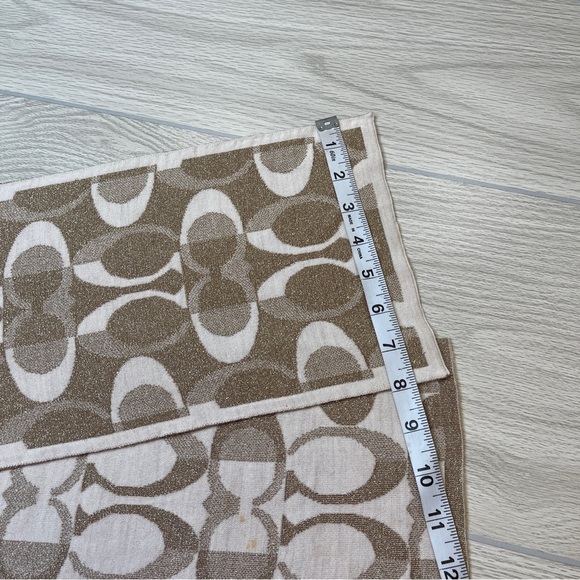 Coach Signature C Logo Tan Metallic Gold Wool Blend Scarf Wrap - Picture 5 of 8